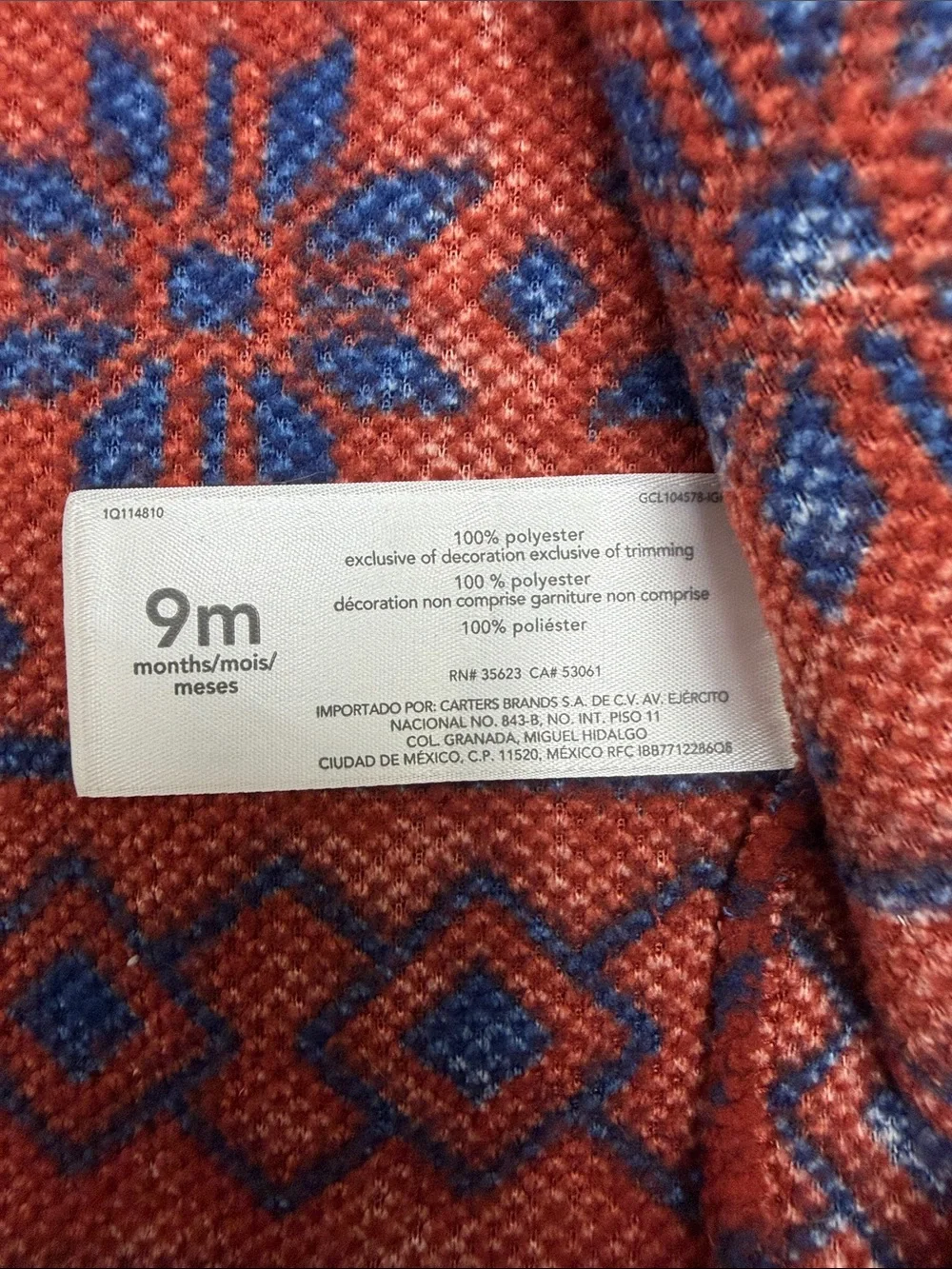 Carter's Baby 9M Rust and Blue Patterned Sherpa Jacket